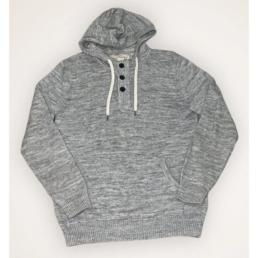 Label Of Graded Goods Gray 1/4 Button Sweater Small Long Sleeve H&M Hooded‎